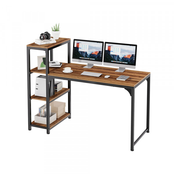 Eureka Ergonomic 43" Computer Desk with 4-Tier Open Storage Shelves, Walnut  